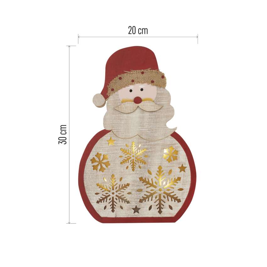 LED lesena dekoracija – Santa, 30 cm, 2x AA, notranja, topla bela, časovnik