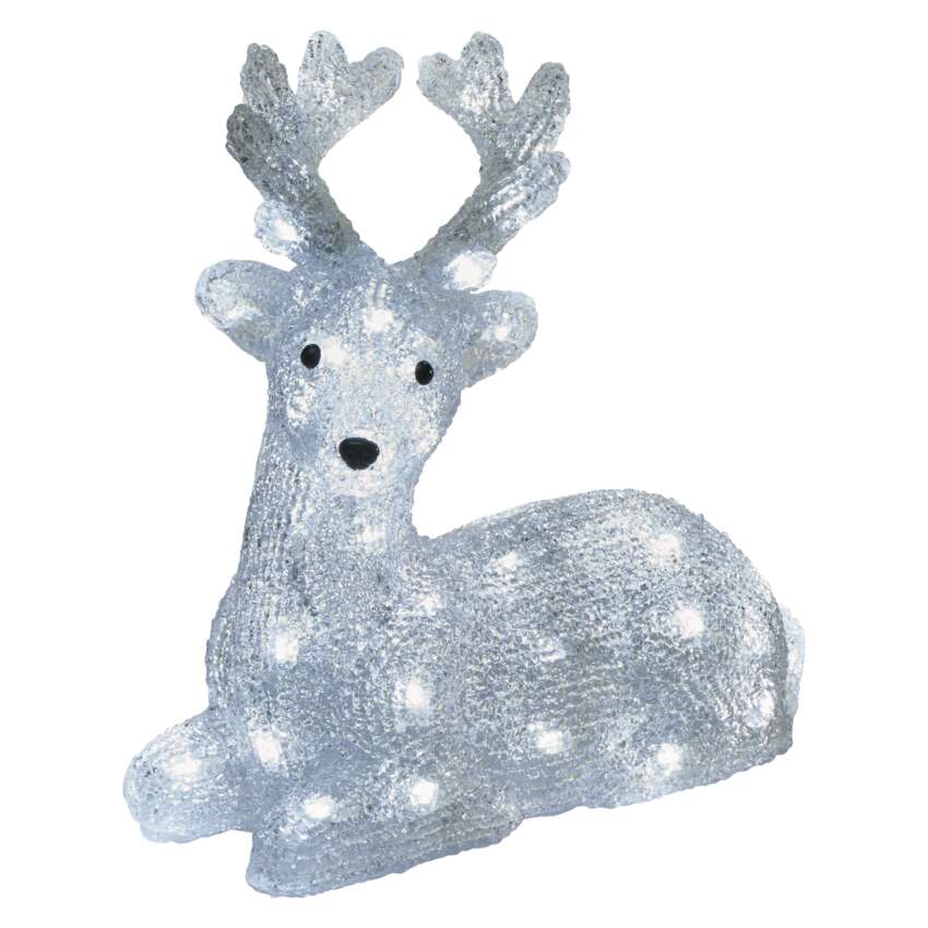 LED božični jelenček, 27 cm, zunanji in notranji, hladna bela, časovnik