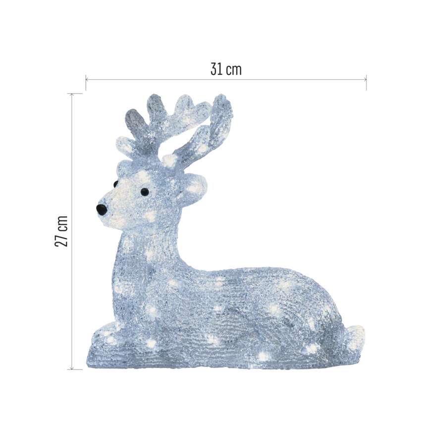 LED božični jelenček, 27 cm, zunanji in notranji, hladna bela, časovnik