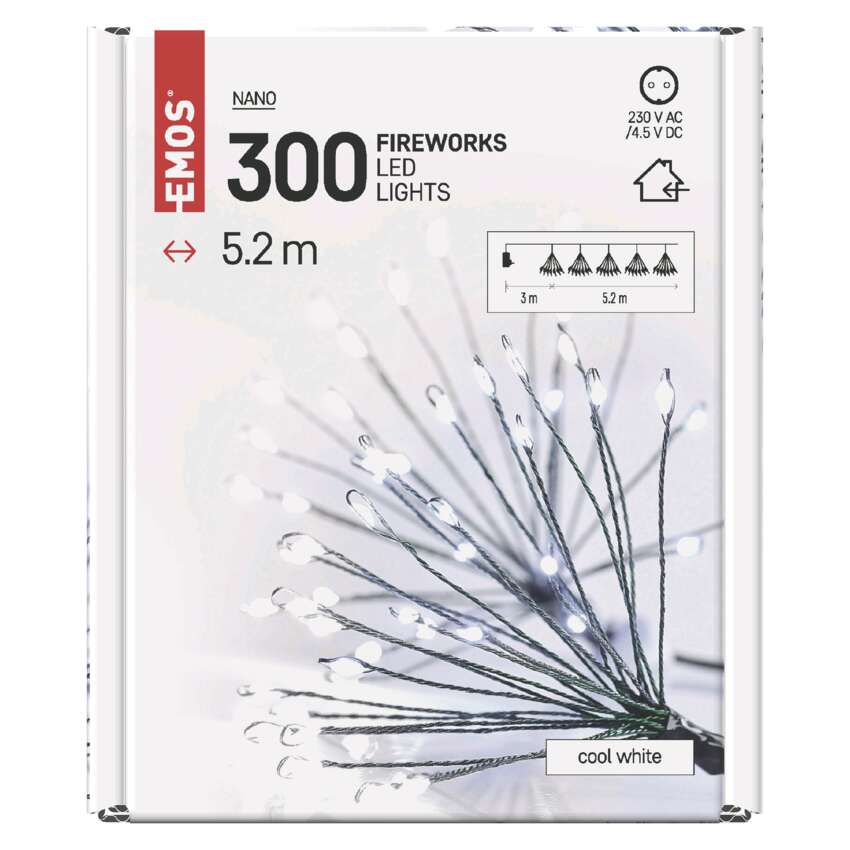 LED svetlobna veriga – svetleče cvetlice, nano, 5,2 m, notranja, hladna bela, časovnik
