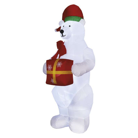 LED polarni medved z božičnim darilom, napihljiv, 240 cm, zunanji in notranji, hladna bela