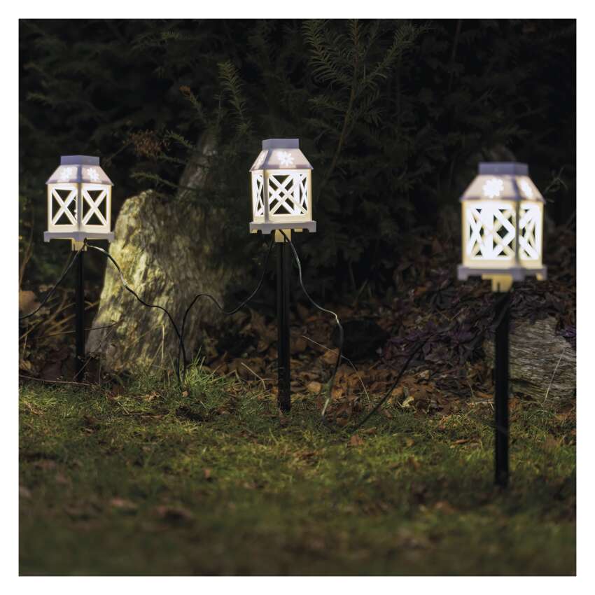 LED dekoracija – svetleče vbodne laterne, zunanje in notranje, hladna bela