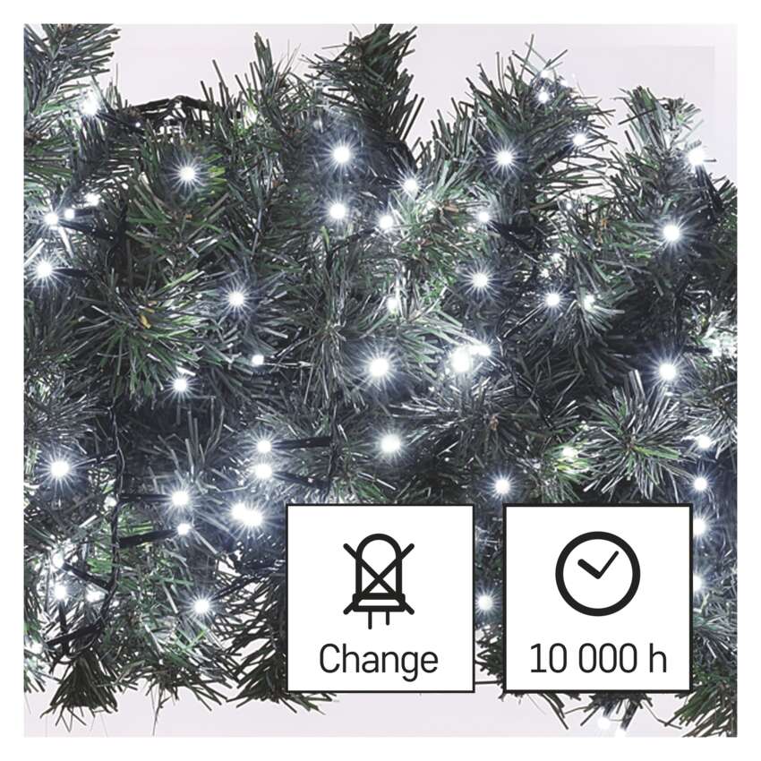 LED božična veriga – jež, 8 m, zunanja in notranja, hladna bela, časovnik