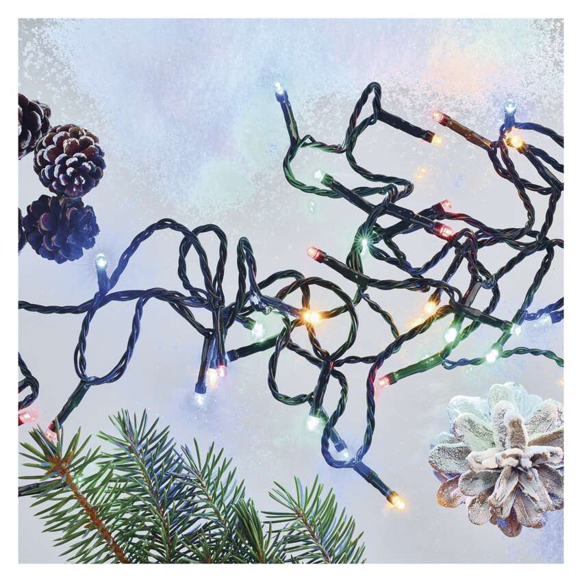 LED božična veriga, 8 m, zunanja in notranja, večbarvna, časovnik