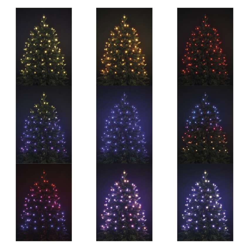 LED božična veriga, 10 m, zunanja in notranja, RGB, upravljalnik, programi, časovnik