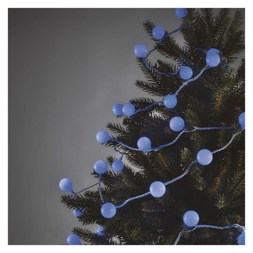 LED svetlobna cherry veriga – kroglice 2,5 cm, 4 m, zunanja in notranja, modra, časovnik