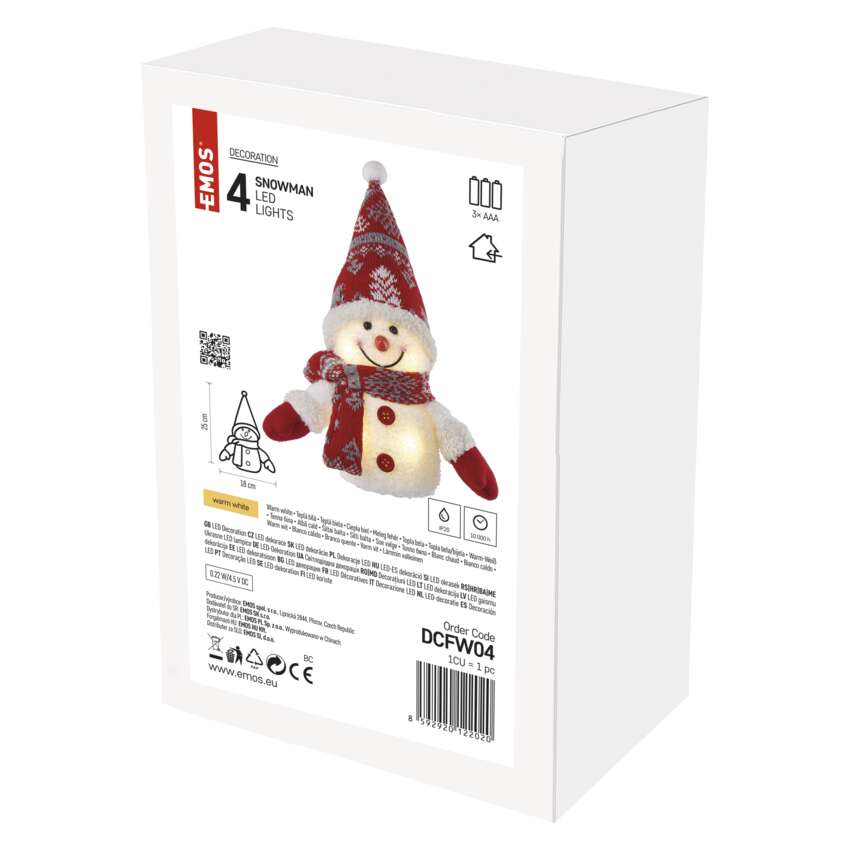 LED božični snežak svetleč, 25 cm, 3x AAA, notranja, topla bela