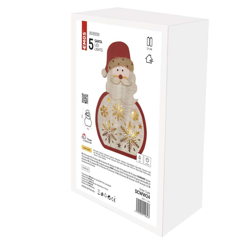 LED lesena dekoracija – Santa, 30 cm, 2x AA, notranja, topla bela, časovnik