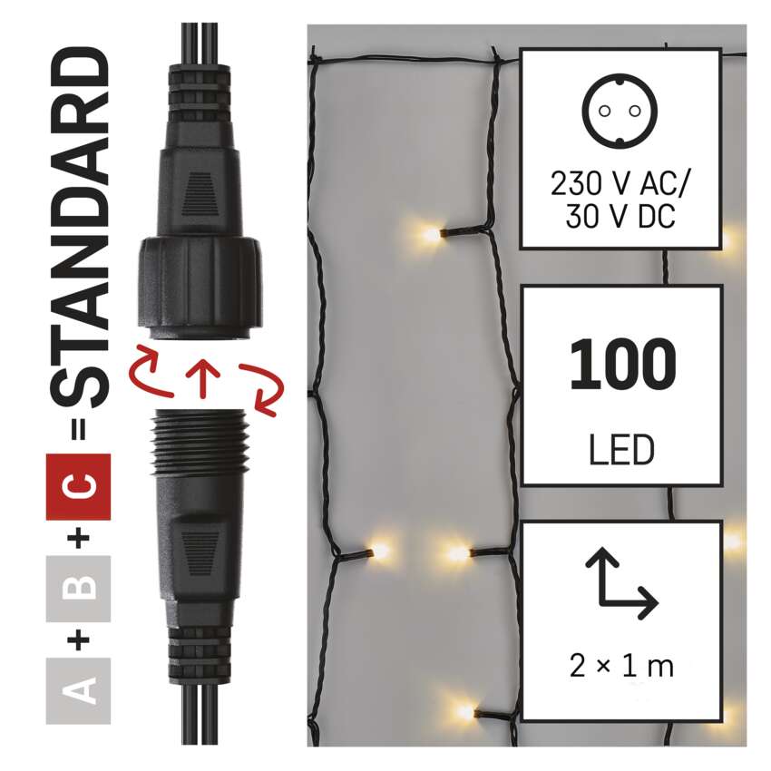 Standard LED povezovalna  božična veriga – zavesa, 1,1x2 m, zun., topla bela