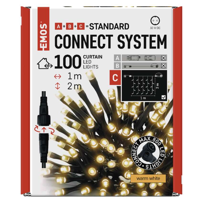 Standard LED povezovalna  božična veriga – zavesa, 1,1x2 m, zun., topla bela