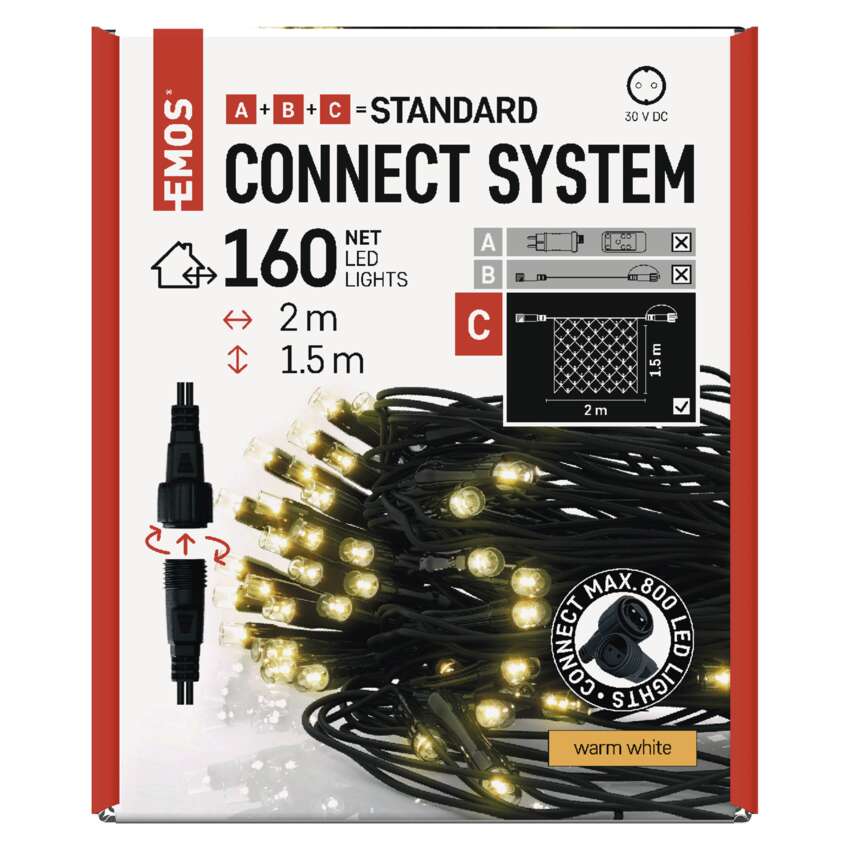 Standard LED povezovalna  božična veriga – mreža, 1,5x2 m, zun., topla bela