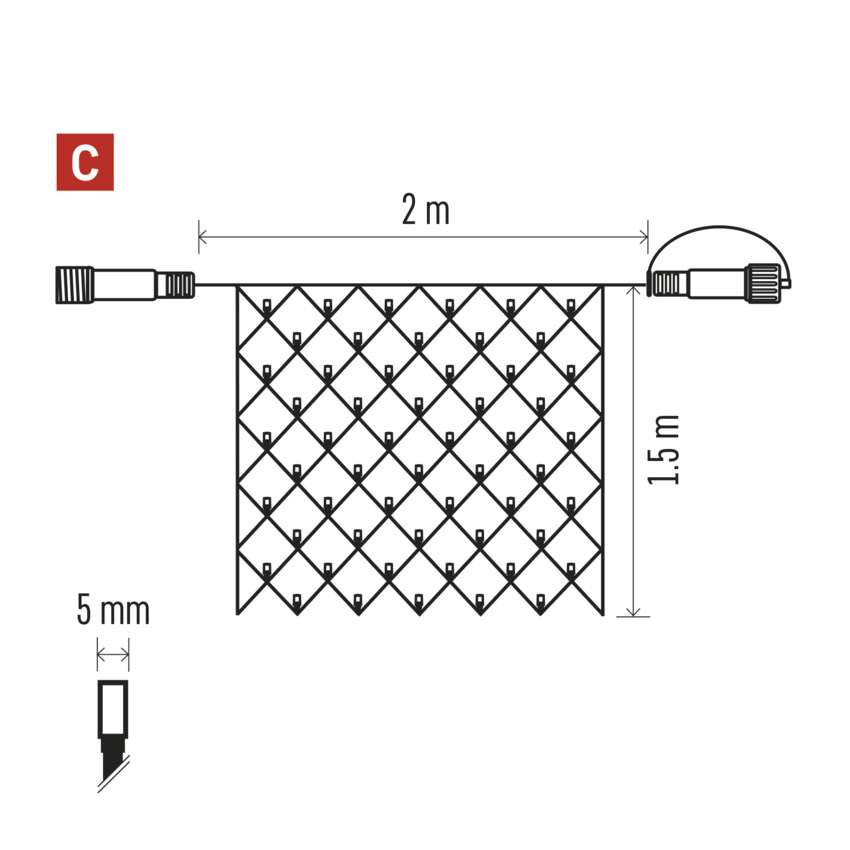 Standard LED povezovalna  božična veriga – mreža, 1,5x2 m, zun., topla bela