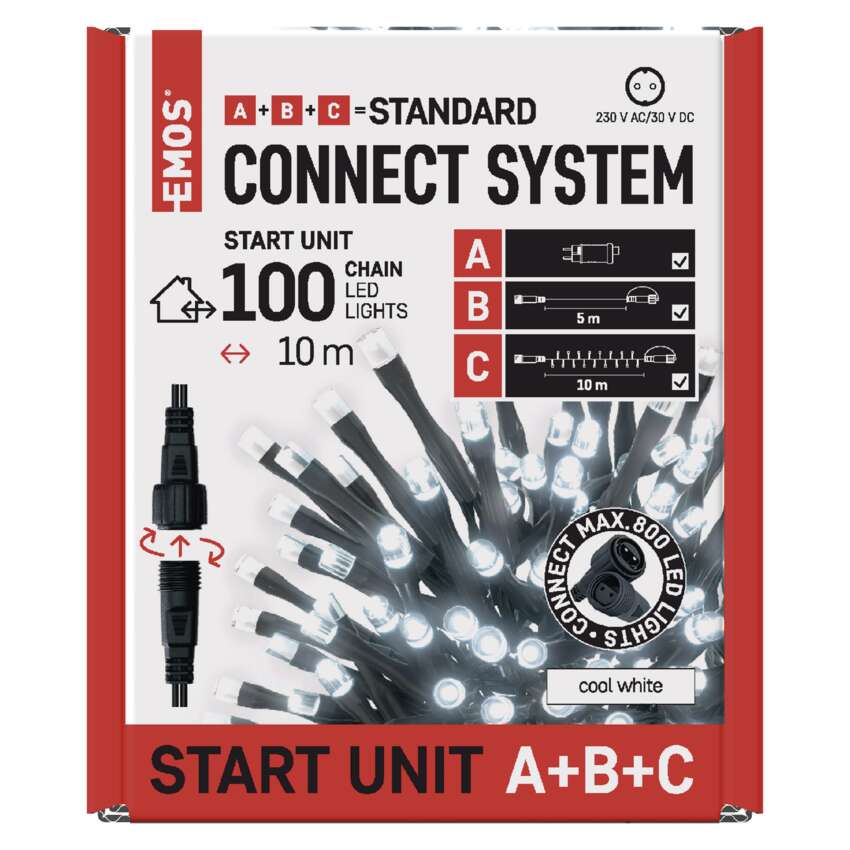 Osnovni komplet za povezovalne verige Standard, 10 m, zunanji, hladna bela, časovnik