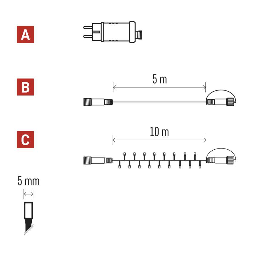 Osnovni komplet za povezovalne verige Standard, 10 m, zunanji, hladna bela, časovnik