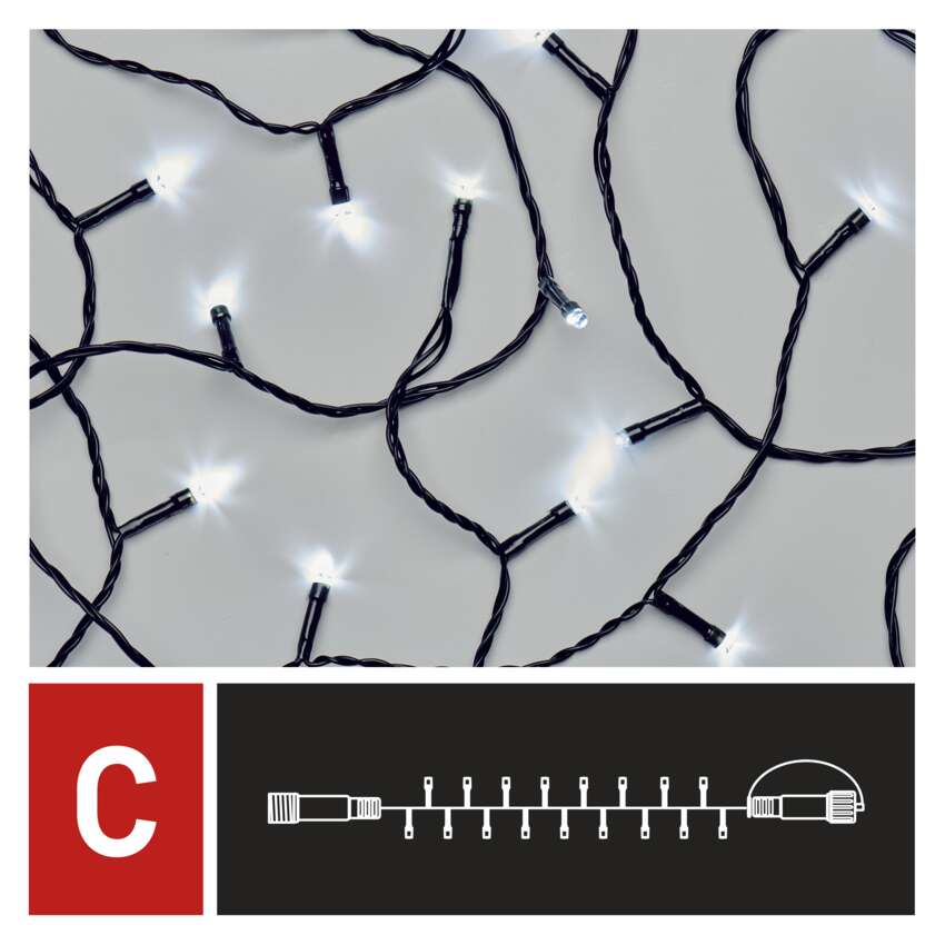 Standard LED povezovalna božična veriga, 10 m, zunanja in notranja, hladna bela