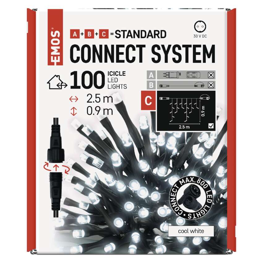 Standard LED povezovalna  božična veriga – ledene sveče, 2,5 m, zun., hl. bela