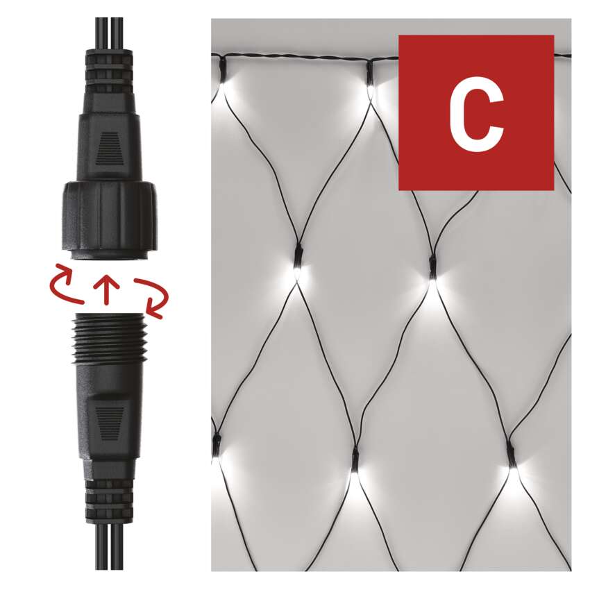 Standard LED povezovalna božična veriga – mreža, 1,5x2 m, zun., hladna bela