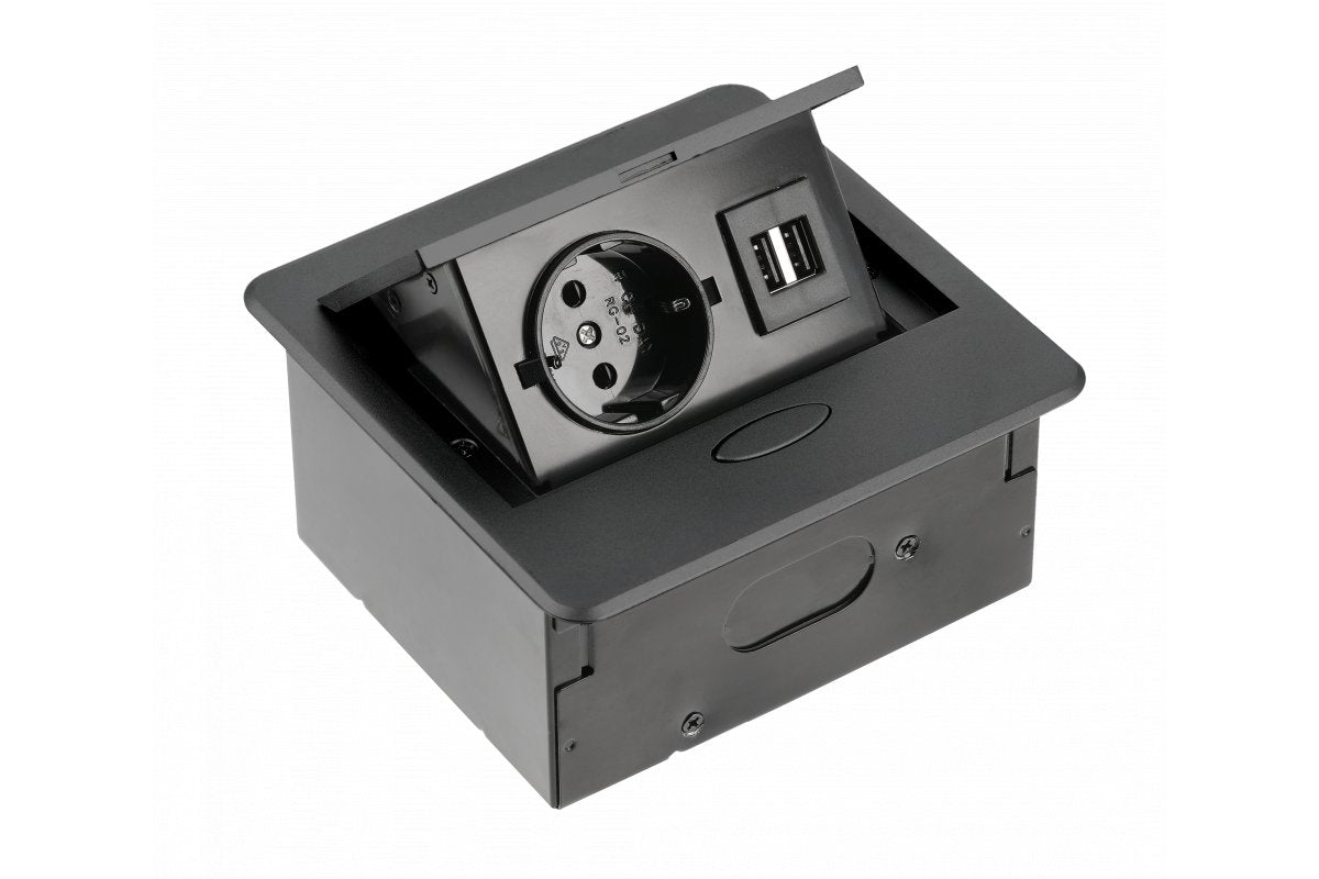 Vgradna vtičnica Avaro 1x Schuko in 2xUsb A Črne barve