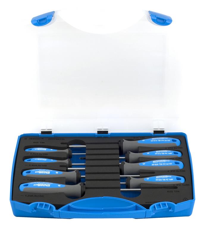 Unior izvijači ploščato križni TBI V pvc KAS. Art.607PB8TBI 4x PL/2x PH/2x PZ (621445)