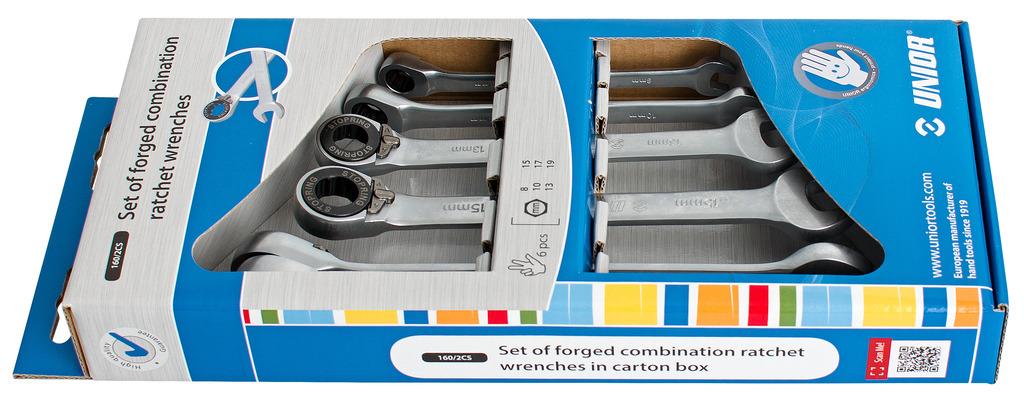 UNIOR FORK RING KEYS WITH LATCH IN KAR. Art.160/2CS 8-19 mm/6 pcs. (623709)
