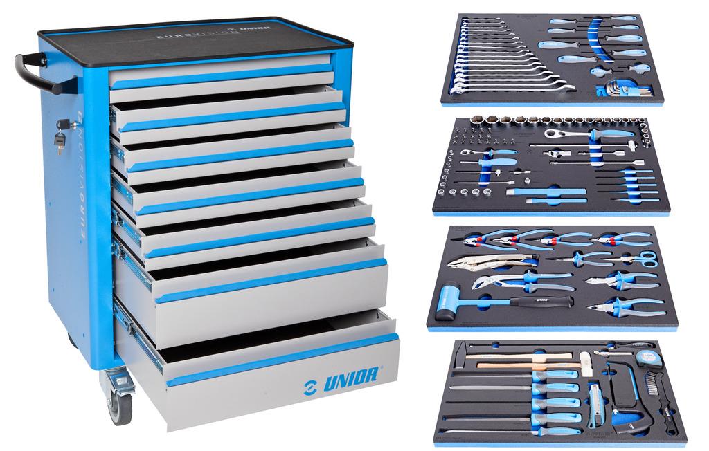 UNIOR VOZIČEK Z ORODJEM EUROVISION ART.940EV 127 kos orodja + voziček EV4. 800x440x923 mm (624137)