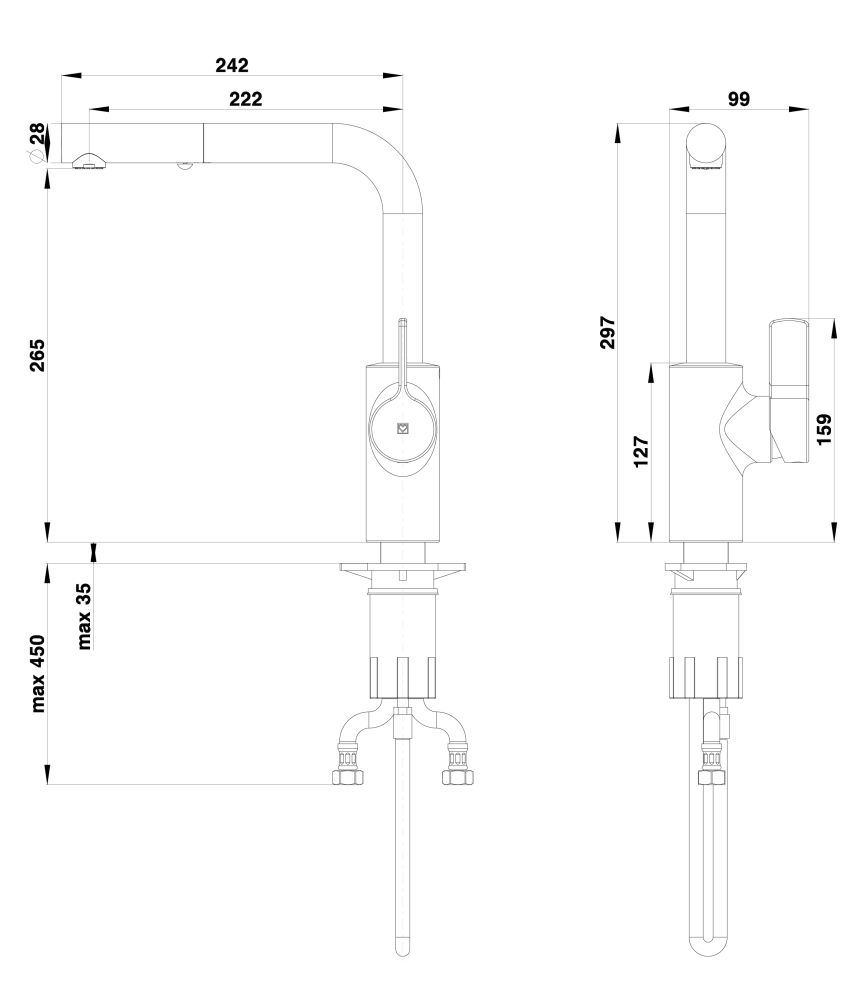 Unitas IZVLEČNA ARMATURA ZA KUHINJO Elite e23 side