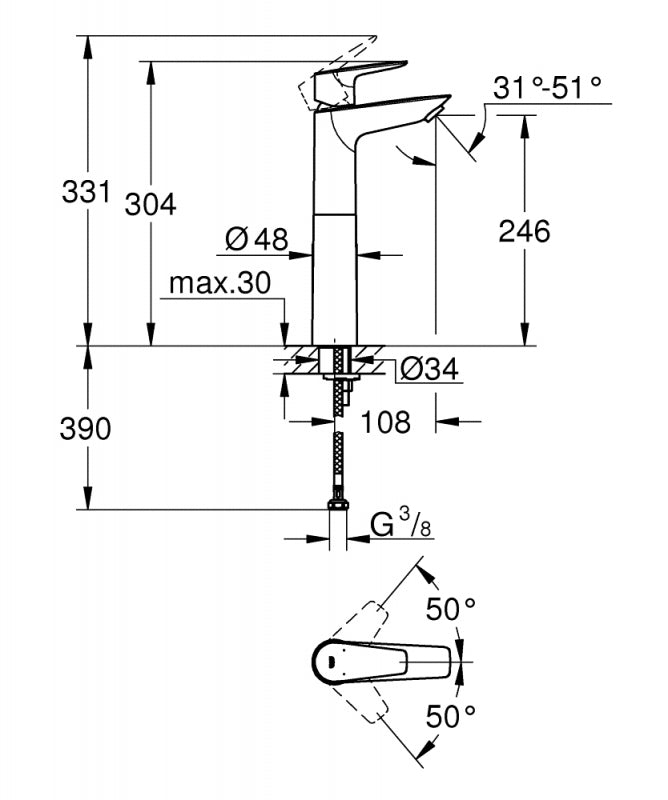 PIPA GROHE BAUEDGE ZA UMIVALNIK XL 23761 001