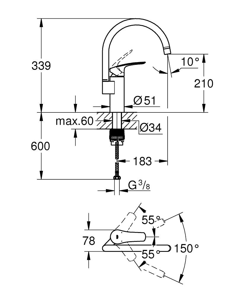 PIPA GROHE EUROSMART KUHINJ. VISOKA 33202 003
