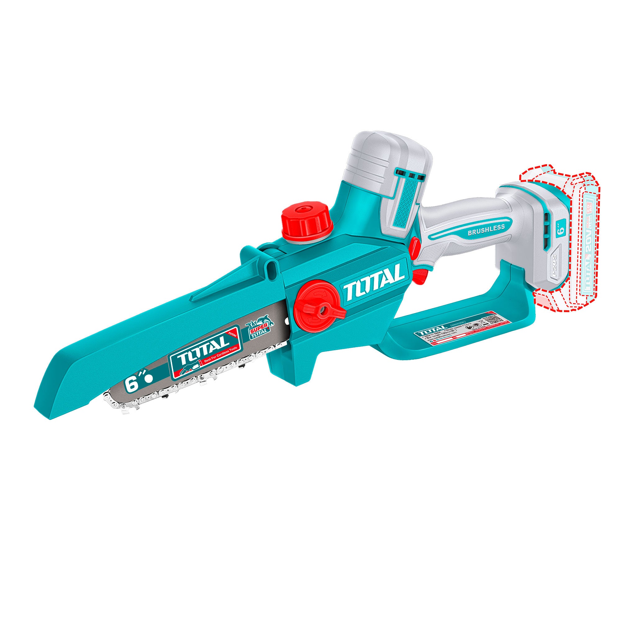 Akumulatorska mini verižna žaga 150mm, 20V/2.0Ah-7.5Ah/P20S/ INDUSTRIAL (Brez baterije) (TGSLI2066) TOTAL