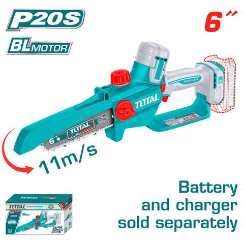 Akumulatorska mini verižna žaga 150mm, 20V/2.0Ah-7.5Ah/P20S/ INDUSTRIAL (Brez baterije) (TGSLI2066) TOTAL