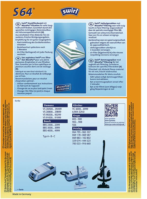 Swirl vrečke za sesalec S64