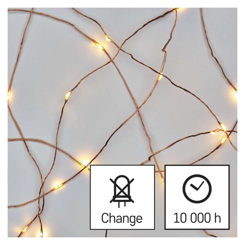 LED božična nano veriga bakrena, 4 m, zunanja in notranja, topla bela, časovnik