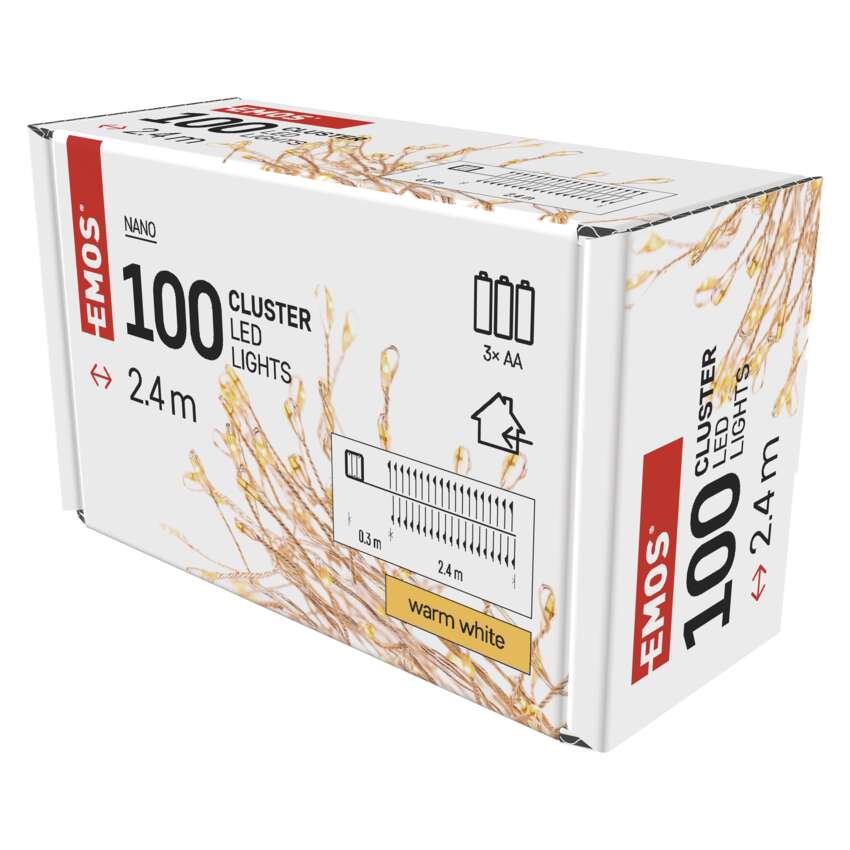 LED božična nano veriga – jež, 2,4 m, 3x AA, notranja, topla bela, časovnik