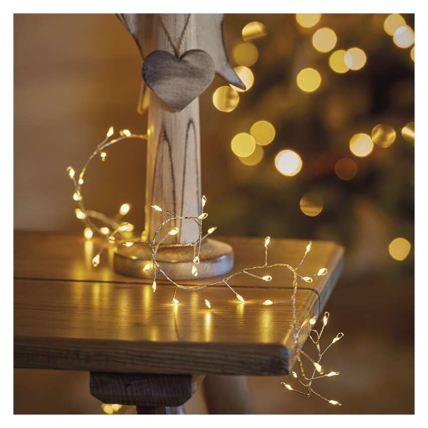 LED božična nano veriga – jež, 2,4 m, 3x AA, notranja, topla bela, časovnik