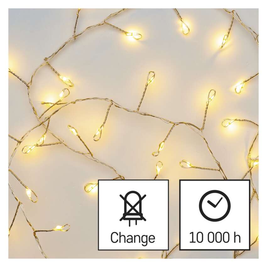 LED božična nano veriga – jež, 2,4 m, 3x AA, notranja, topla bela, časovnik