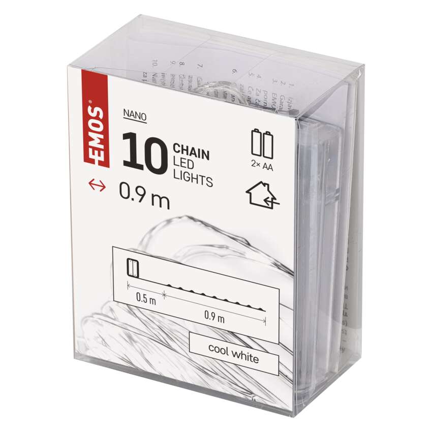 LED božična nano veriga srebrna, 0,9 m, 2x AA, notranja, hladna bela, časovnik
