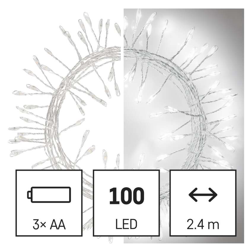 LED božična nano veriga – jež, 2,4 m, 3x AA, notranja, hladna bela, časovnik