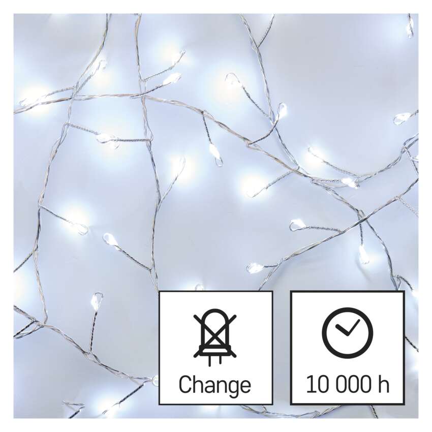 LED božična nano veriga – jež, 2,4 m, 3x AA, notranja, hladna bela, časovnik