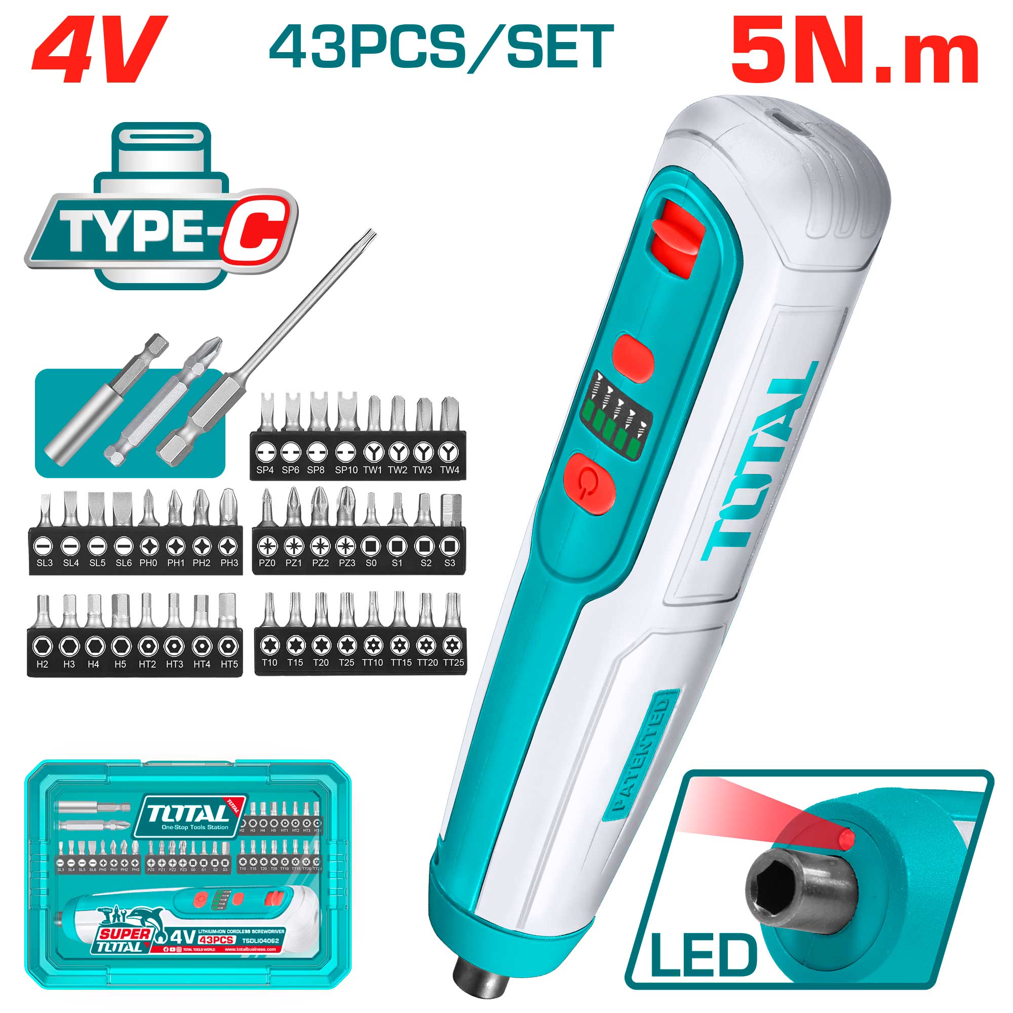 Akumulatorski izvijač 4V/ 5Nm/ Type-C/ 1pos (TSDLI04062) TOTAL