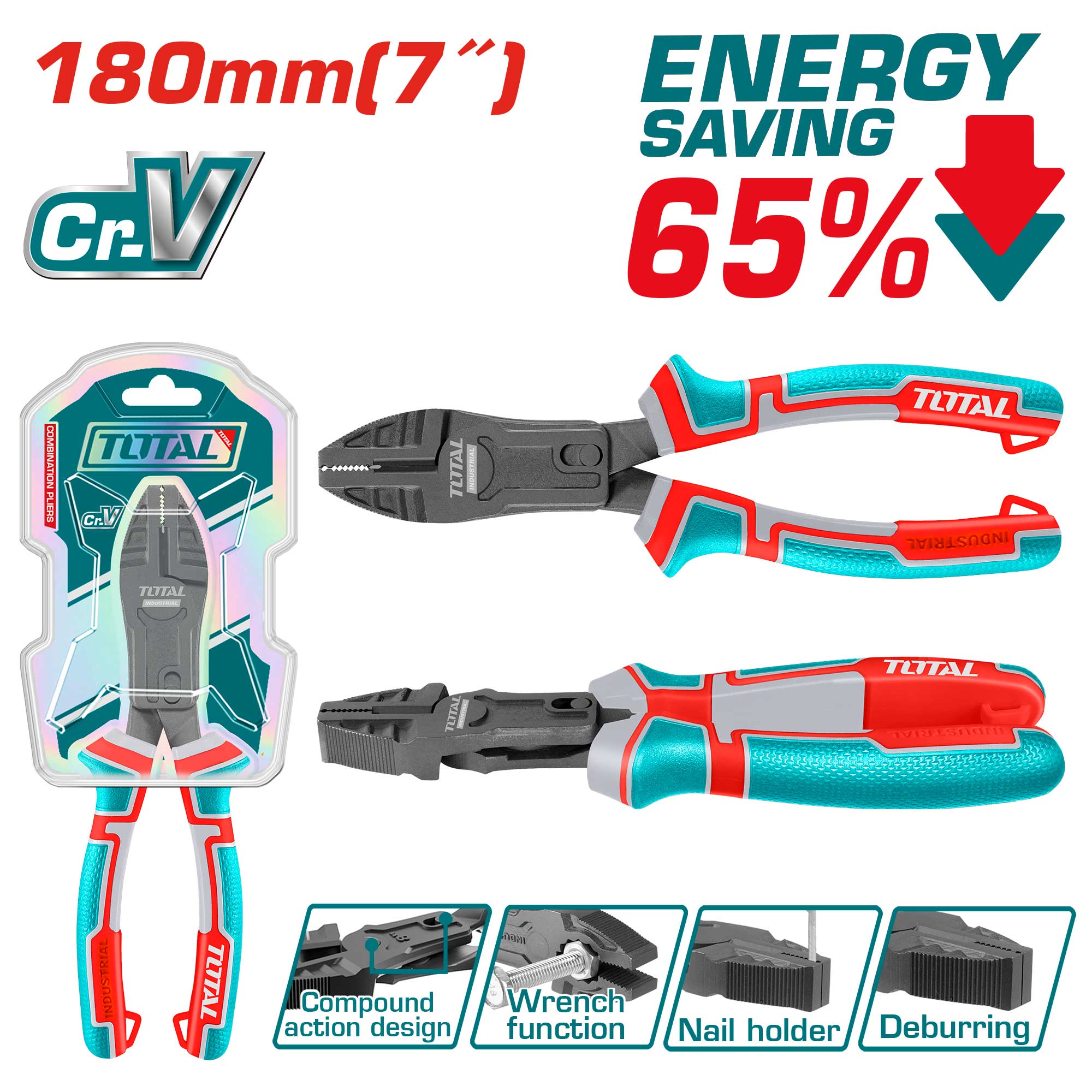 Kombinirane klešče 180mm / -65 % energije / INDUSTRIAL (THTC510706)