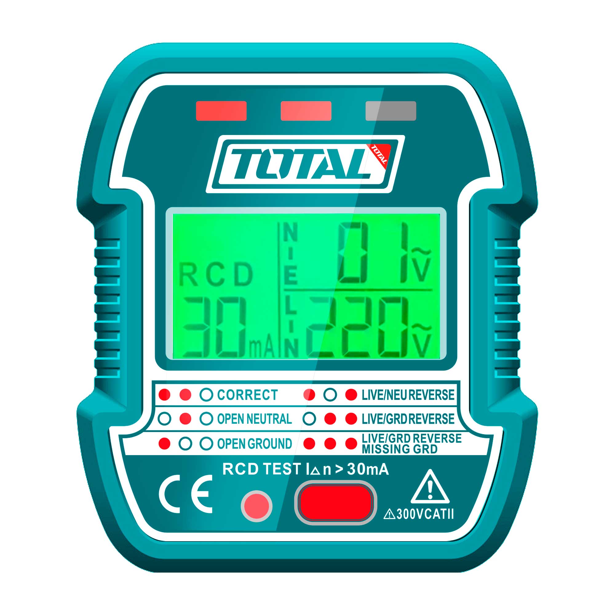 Tester vtičnic VDE / 30mA / LCD / INDUSTRIAL (TESST30011)