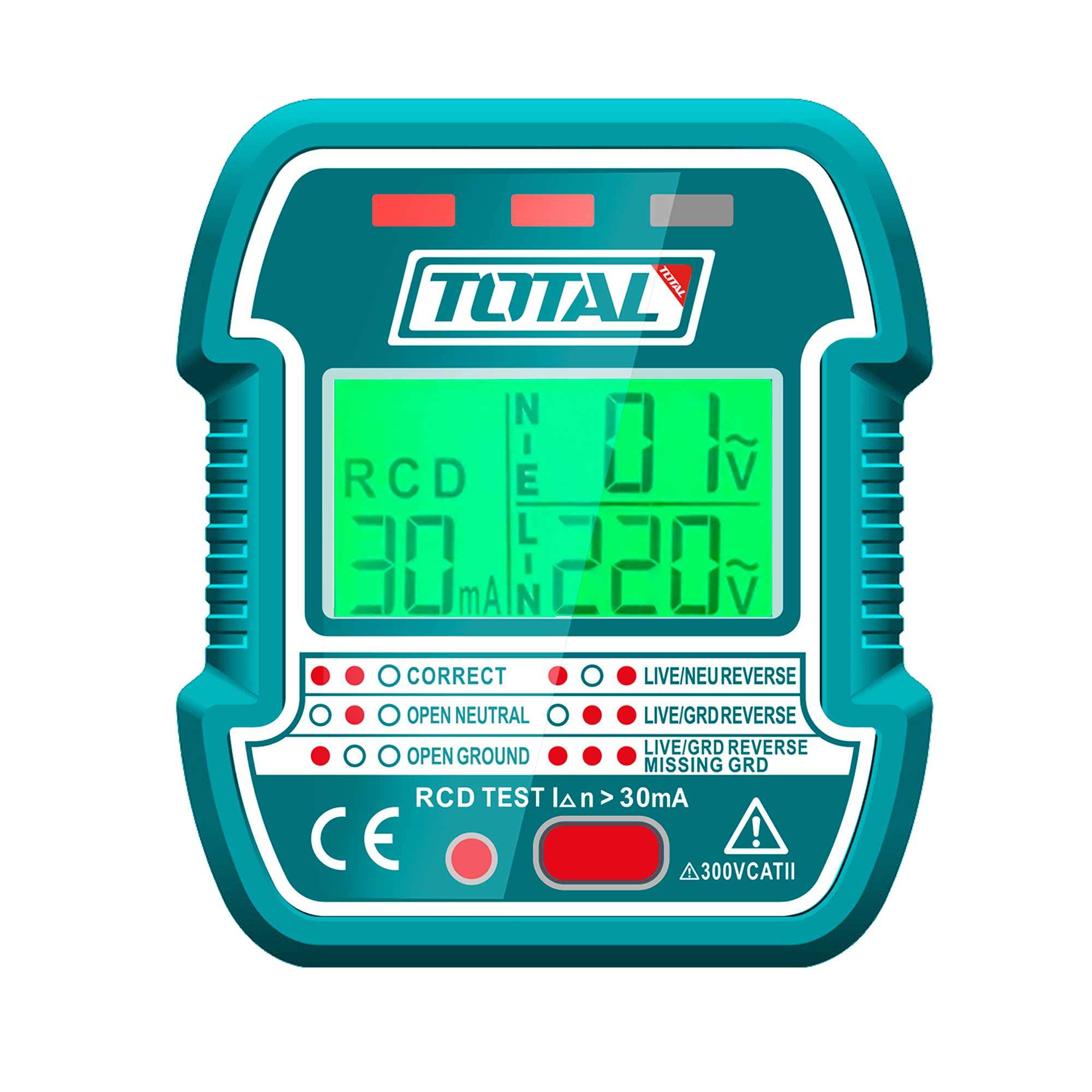 Tester vtičnic VDE / 30mA / LCD / INDUSTRIAL (TESST30011)