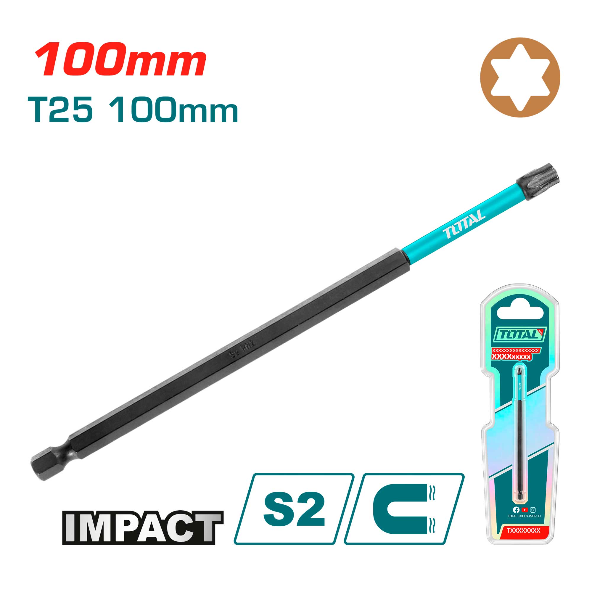 Udarni vijačni nastavek T25 / 100mm, INDUSTRIAL (TACIM71T25100) TOTAL