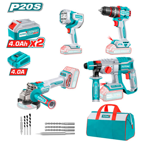 4 delni akumulatorski kombinirani komplet, 20V/2x4Ah/TIDLI206681/TRHLI20208/TWLI20885/TAGLI27153E/ INDUSTRIAL (TCKLI2602)