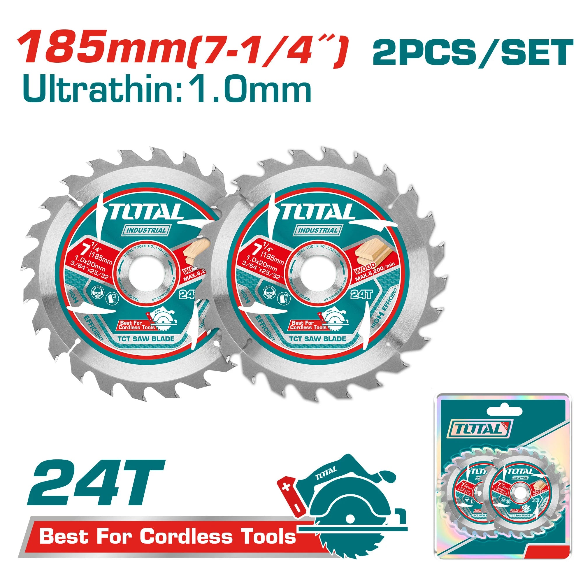 Set ultra tankih listov za žago TCT, 185mm /2pcs/ INDUSTRIAL (TAC2331853) TOTAL