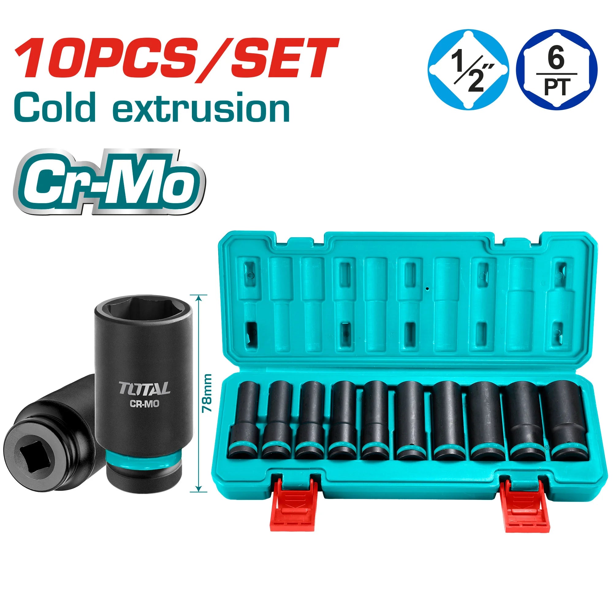 10-delni set 1/2″ nastavkov za udarni ključ 2102L / INDUSTRIAL (THKISD12102L) TOTAL
