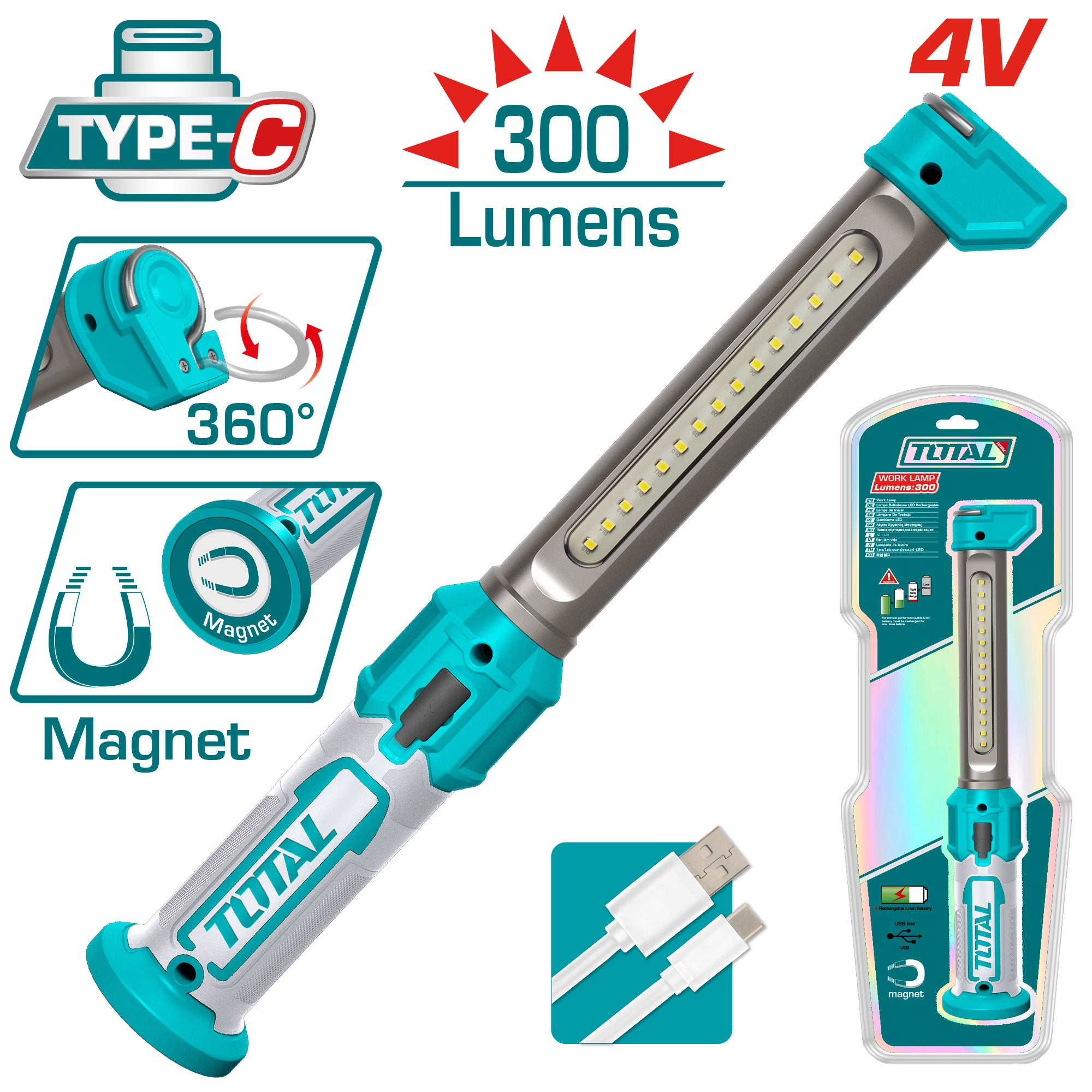 Akumulatorska delovna svetilka LED 300lm / 4V (TWLI043006) TOTAL