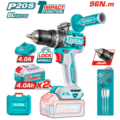 Kompaktni brezkrtačni akumulatorski vrtalnik N 2100prm/96Nm/P20S/ INDUSTRIAL (SET Baterija 2x4Ah, Polnilec, Kovček) (TIDLI209686E) TOTAL
