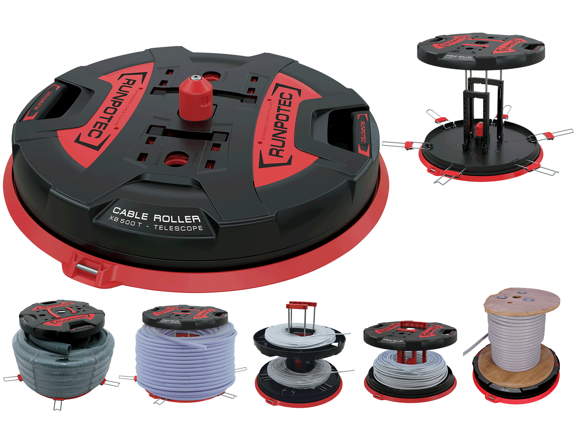 RUNPOTEC XB 500 T – podstavek za kabelske kolute z teleskopskimi razširitvami (do 800 kg)