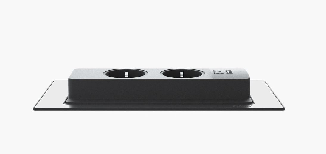 Vgradna vtičnica EVOLINE BackFlip  2 Schuko vtičnici 1 USB-A polnilec Barva Inox